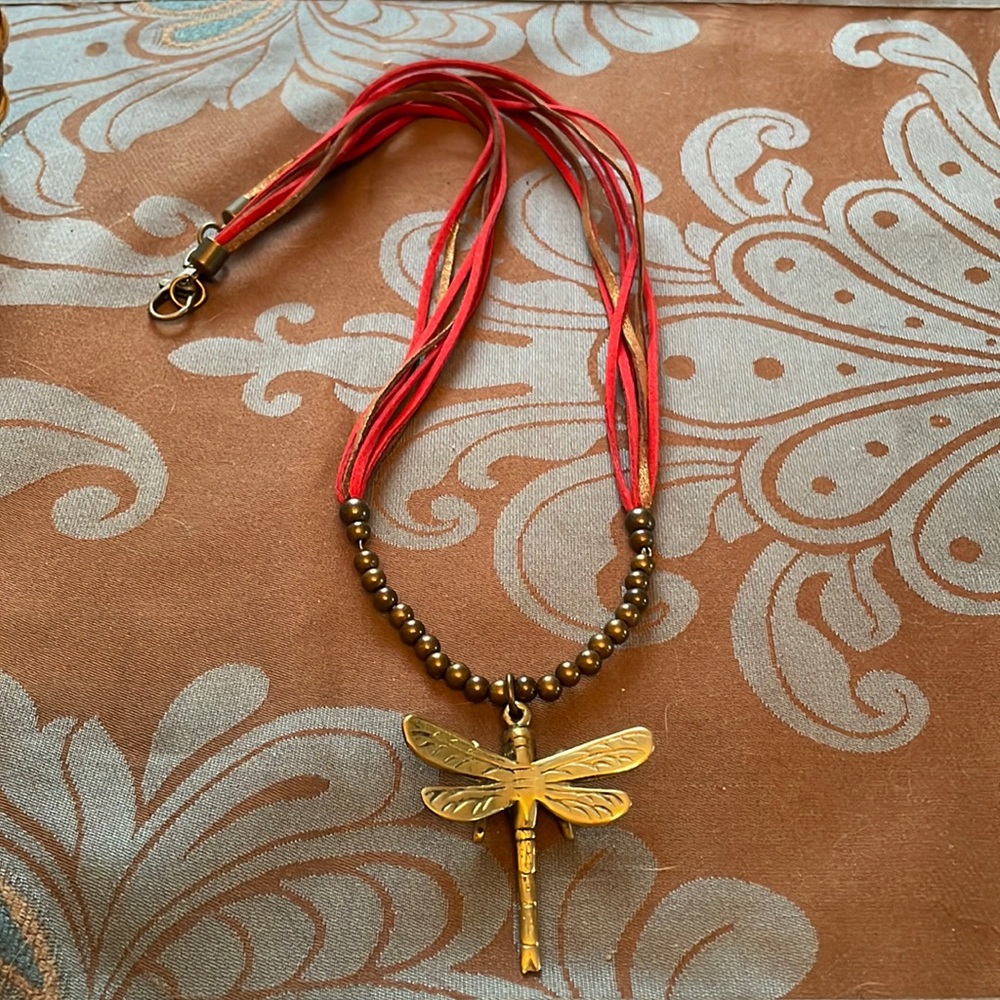 Brass dragonfly necklace.